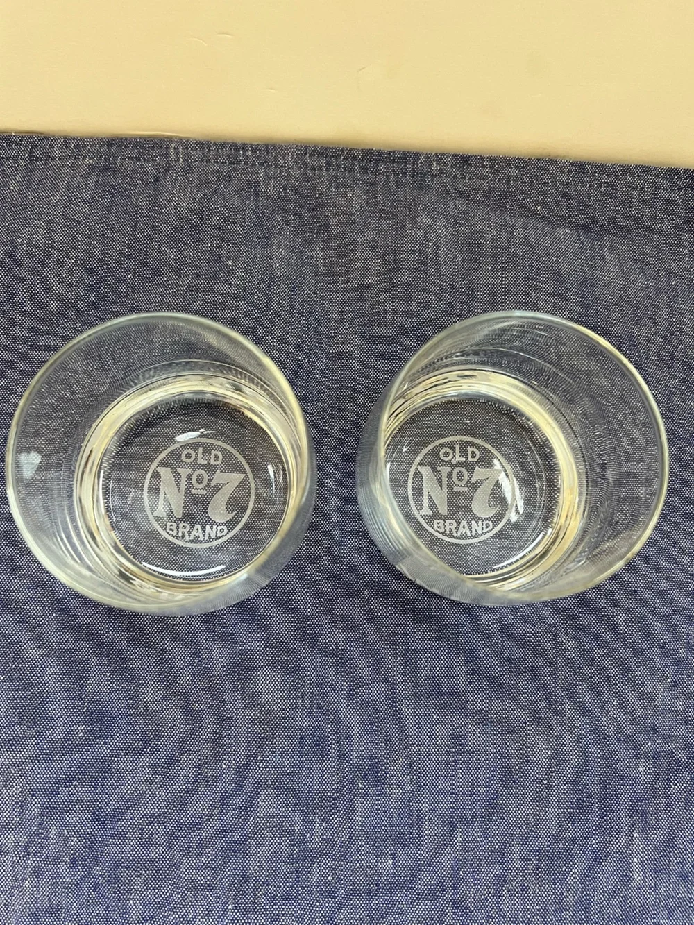 Jack Daniels Glasses Low Ball Old No. 7 Set of 2 Etched Clear Round Bottom